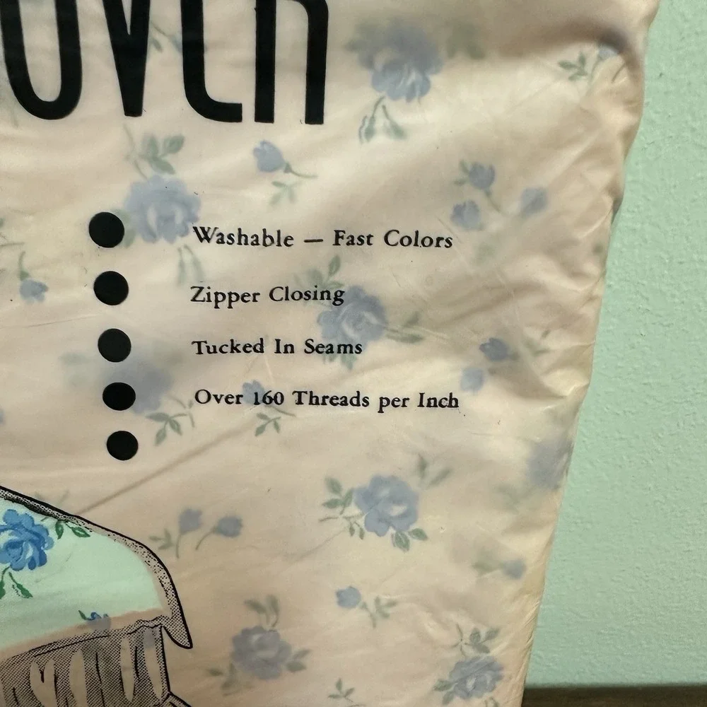 Vtg Percale Cotton Blue Dainty Floral Print Zippered Comforter Blanket Cover NEW